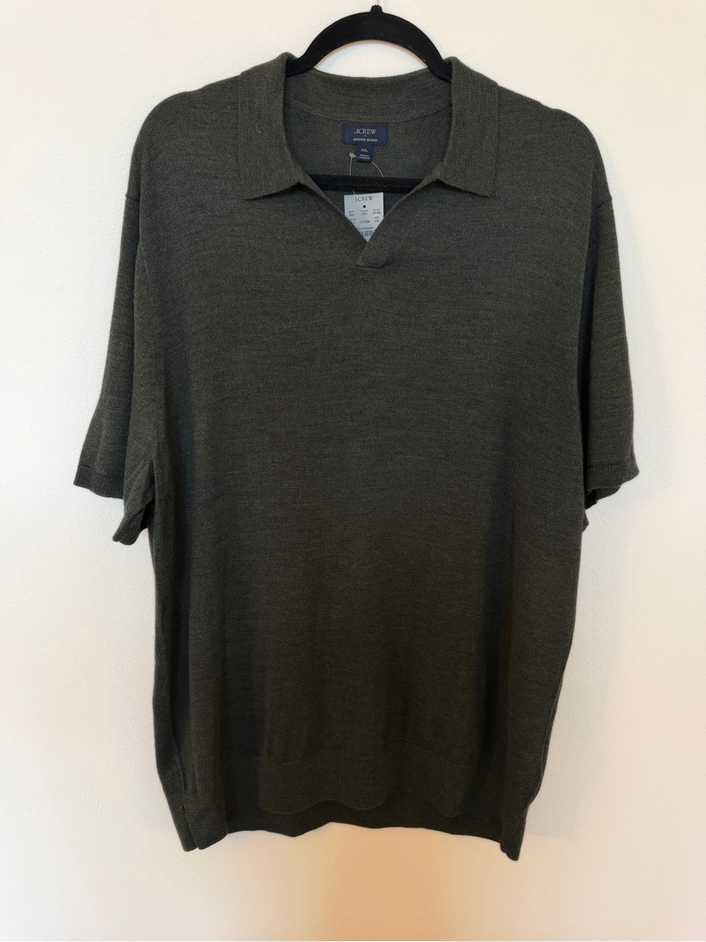 NWT J.Crew Charcoal Gray Merino Wool Blend Knit Short Sleeve Polo XXL
